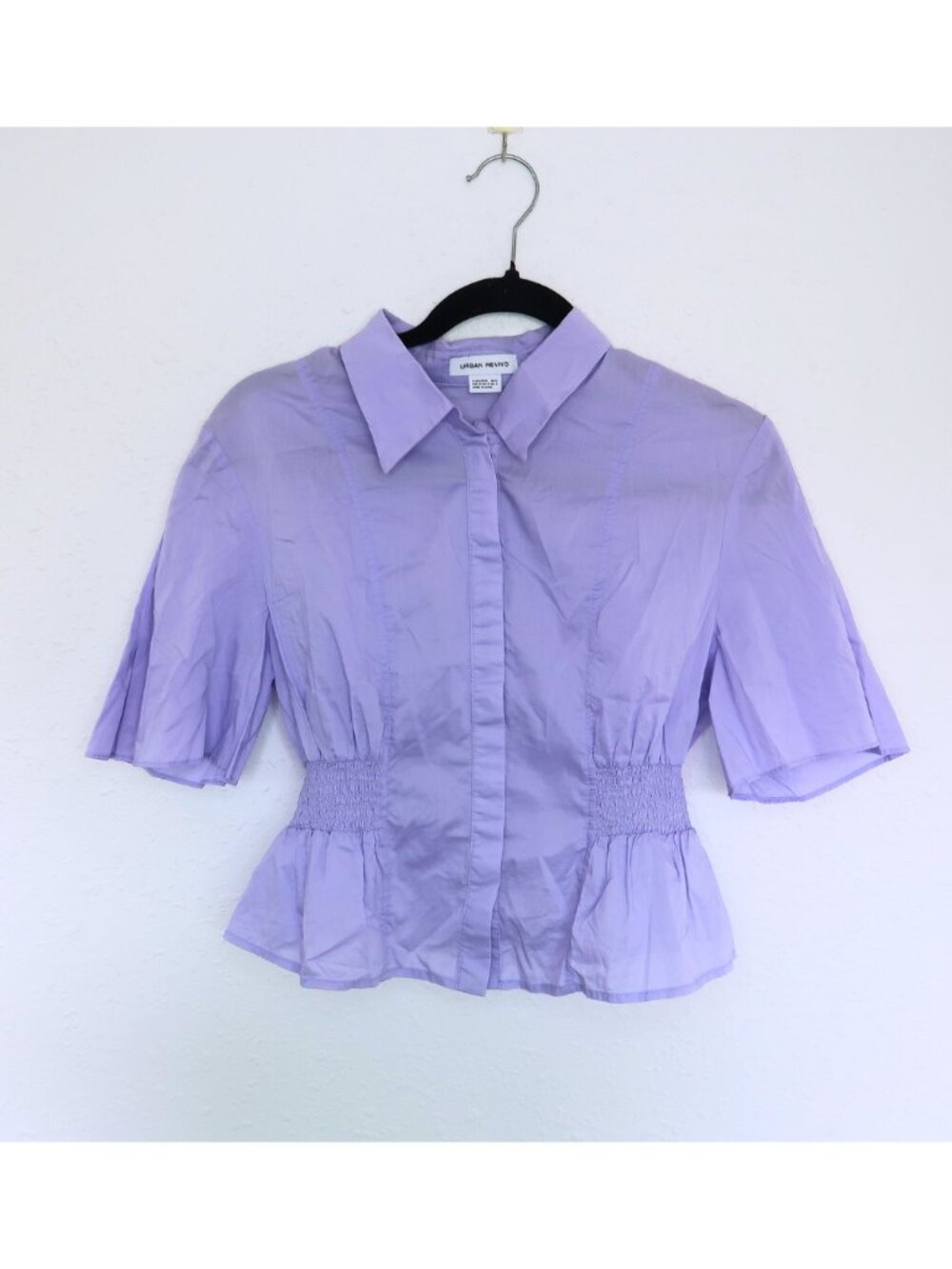 Urban Revivo Purple Smocked Waist Short Sleeve Peplum Shirt Top